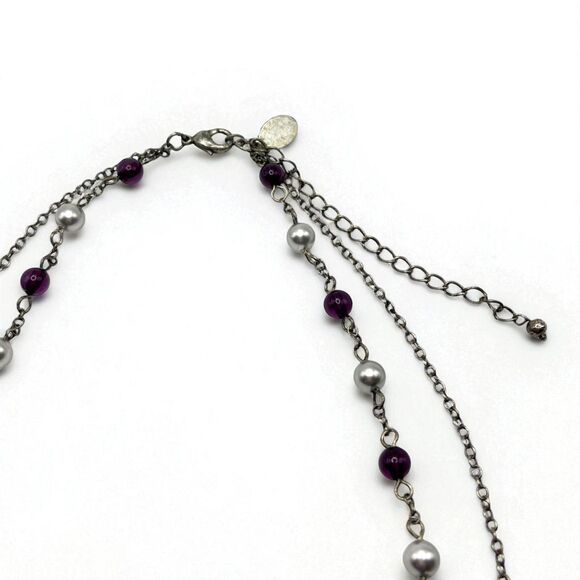 Laila Rowe Layered Necklace Antiqued Silver Tone Purple Red Dangle Bead Boho - Picture 7 of 12